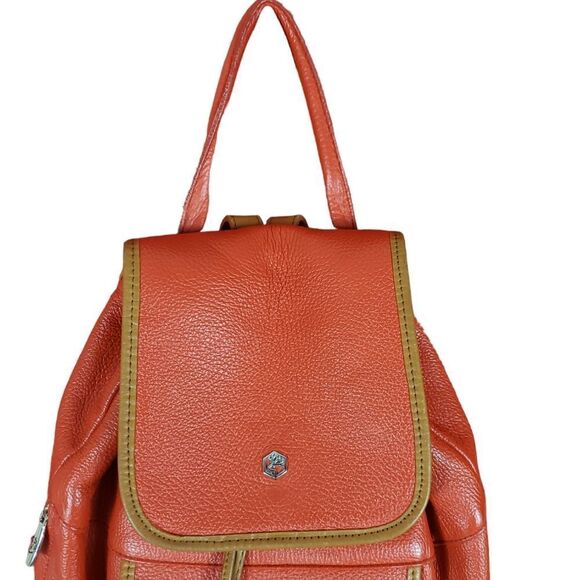 VALENTINA PEBBLE LEATHER BUCKET BACKPACK ORANGE - Picture 2 of 13